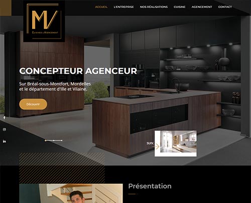 Création de sites internet sur Rennes et référencement naturel et seo réalisés par pensons digital pour l'entreprise MV Cuisines et Agencement