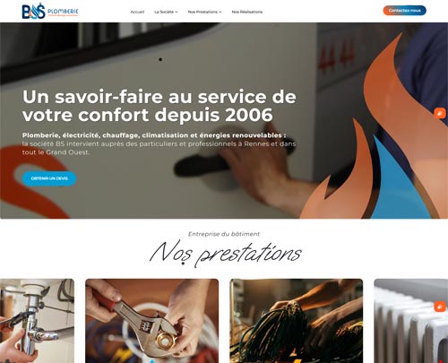 Création de sites internet sur Rennes et référencement naturel et seo réalisés par pensons digital pour l'entreprise BS Plomberie
