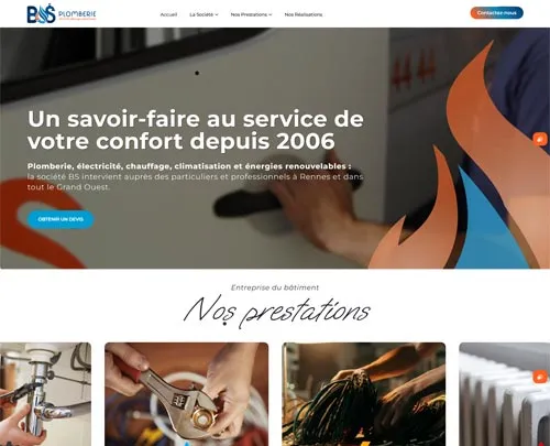 Création de sites internet sur Rennes et référencement naturel et seo réalisés par pensons digital pour l'entreprise BS Plomberie