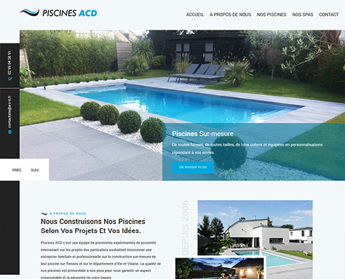 Création de sites internet sur Rennes et référencement naturel et seo réalisés par pensons digital pour l'entreprise Piscines ACD